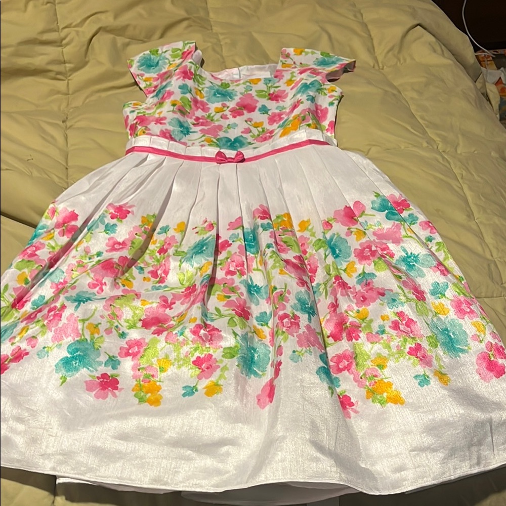 Floral Kids Dress with Pink and Green Accents